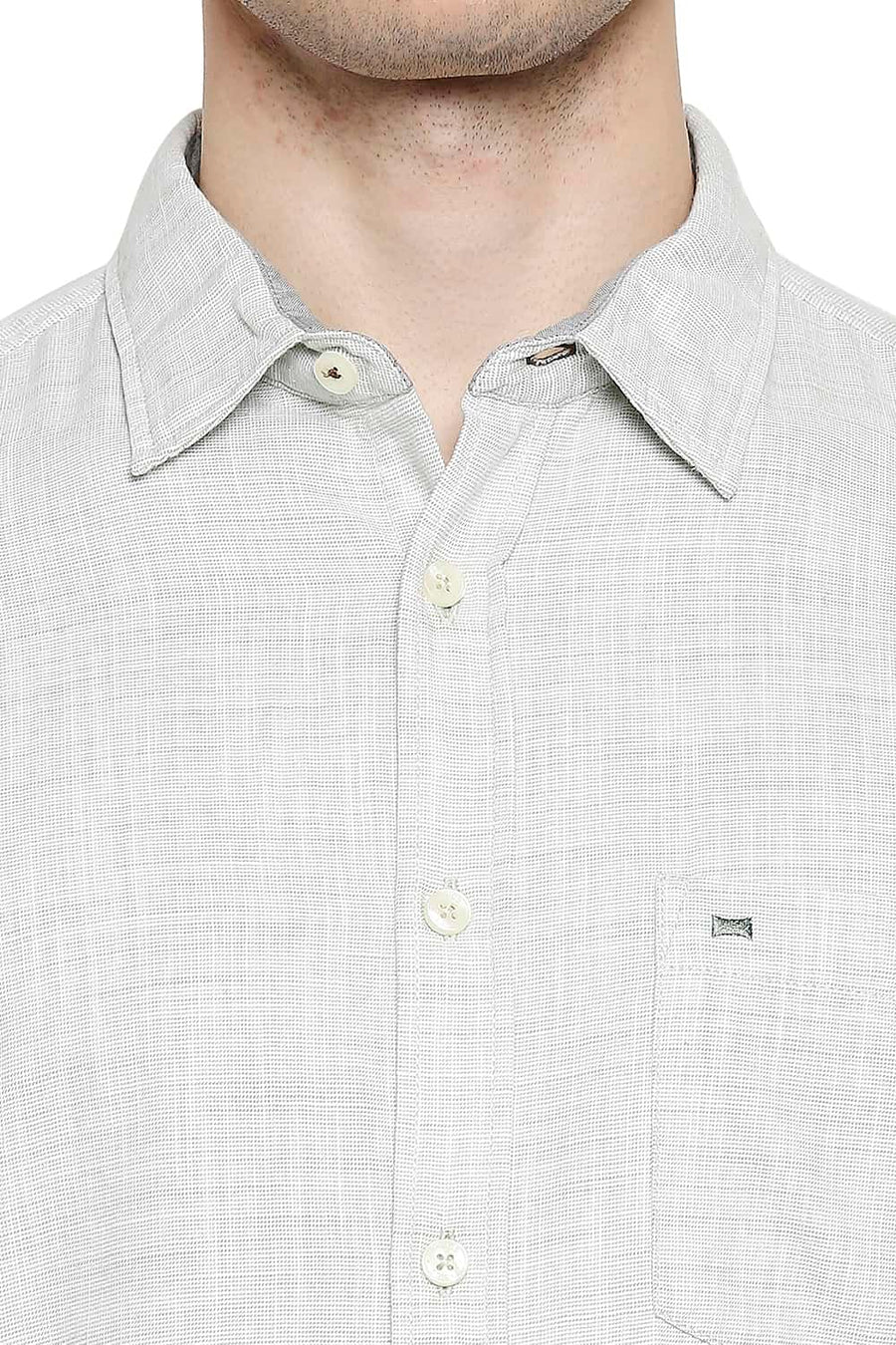 BASICS SLIM FIT SMOKE GREEN SLUB TWILL STRIPE SHIRT