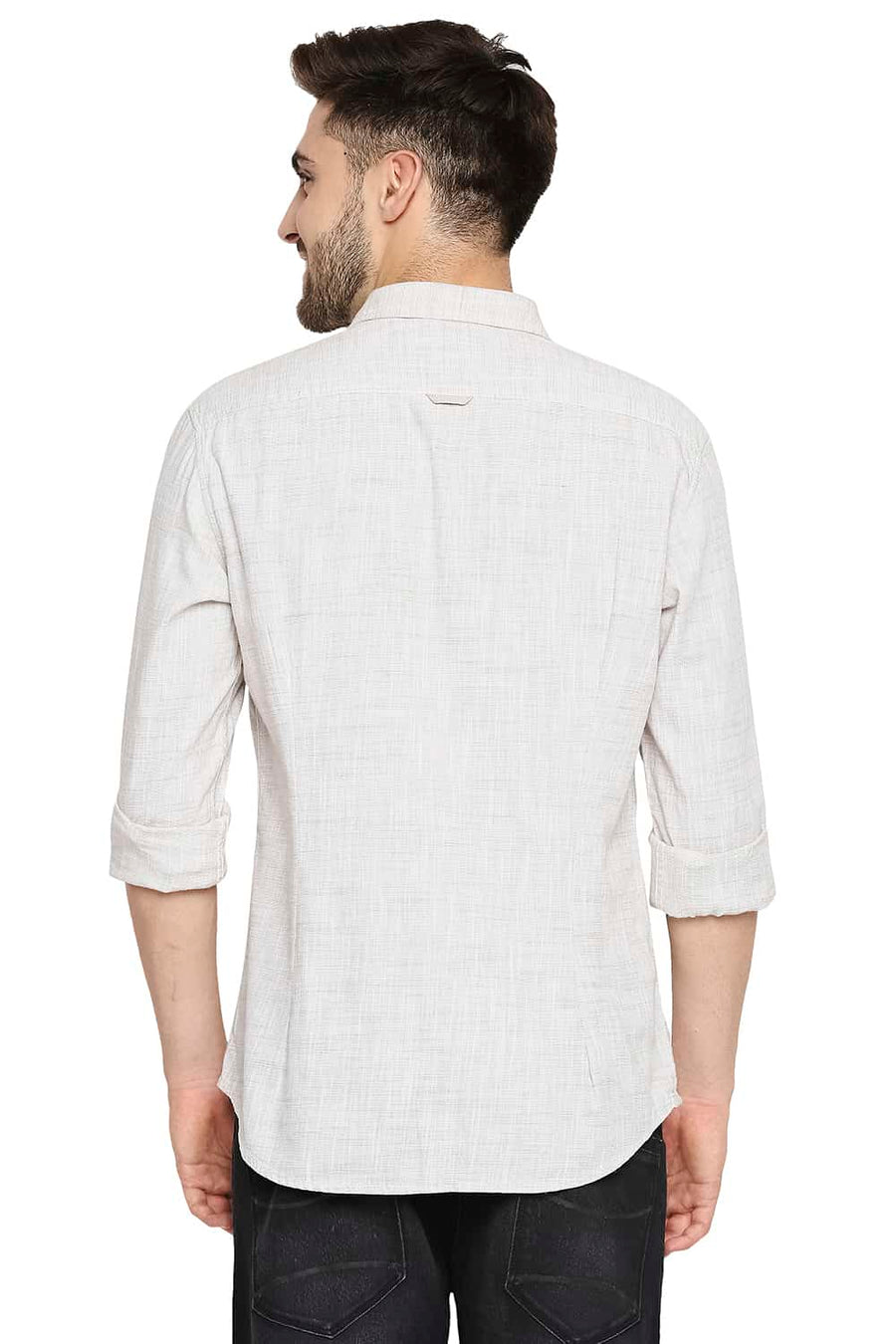 BASICS SLIM FIT FENNEL KHAKI SLUB TWILL STRIPE SHIRT