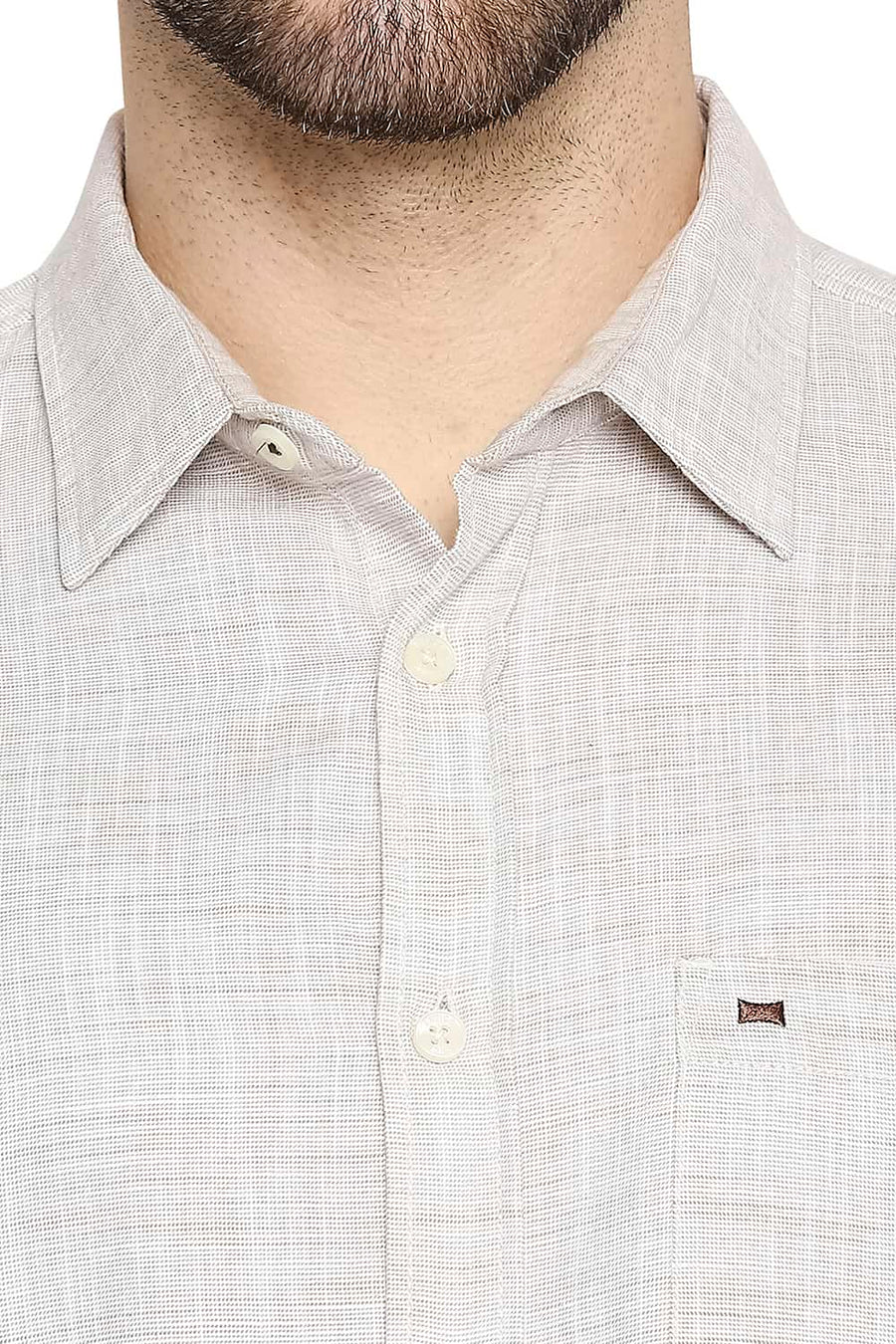 BASICS SLIM FIT FENNEL KHAKI SLUB TWILL STRIPE SHIRT