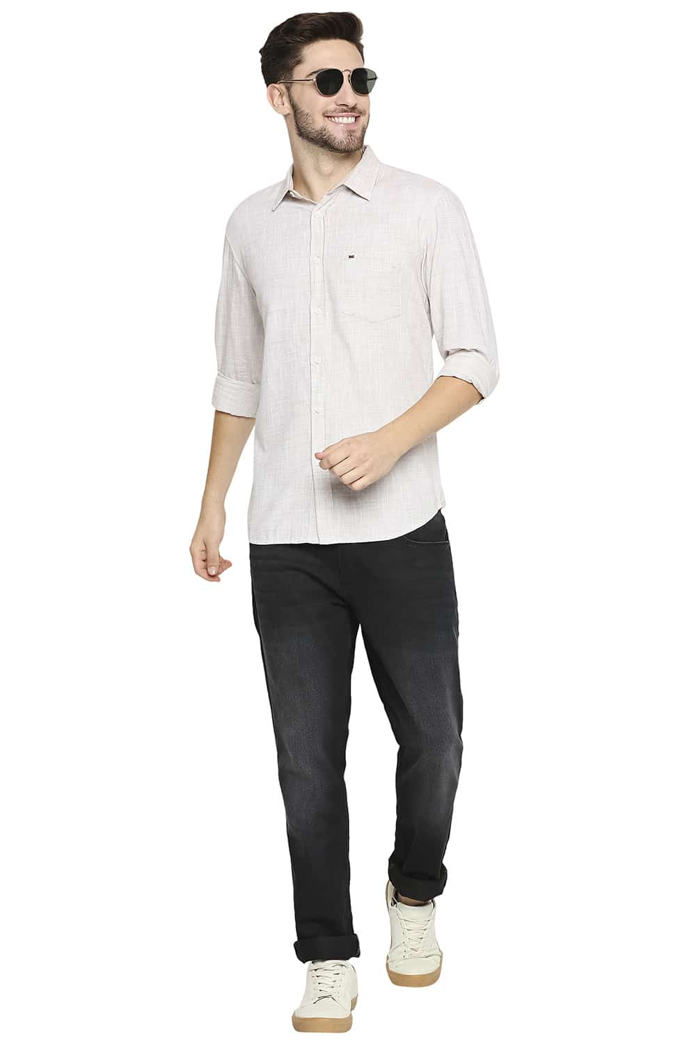 BASICS SLIM FIT SLUB TWILL STRIPE SHIRT