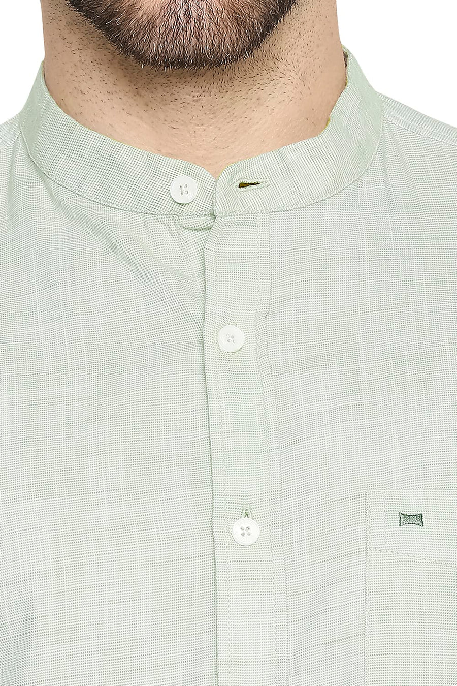 BASICS SLIM FIT SMOKE GREEN SLUB TWILL STRIPE SHIRT