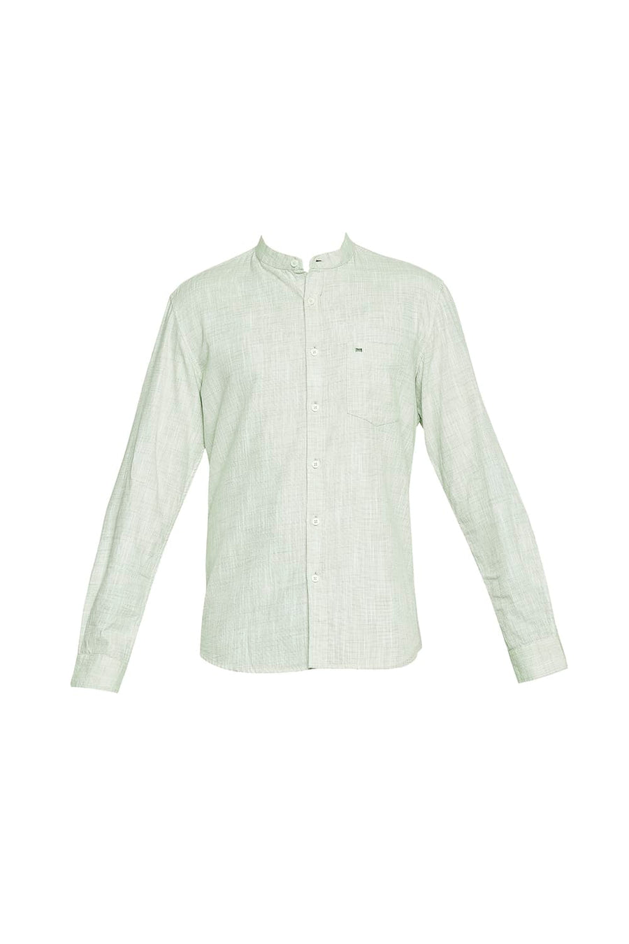 BASICS SLIM FIT SMOKE GREEN SLUB TWILL STRIPE SHIRT