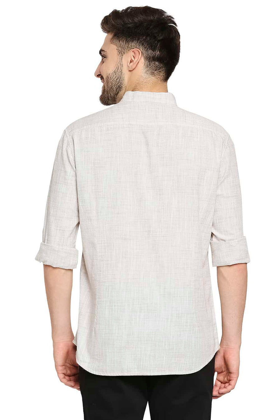 BASICS SLIM FIT FENNEL KHAKI SLUB TWILL STRIPE SHIRT