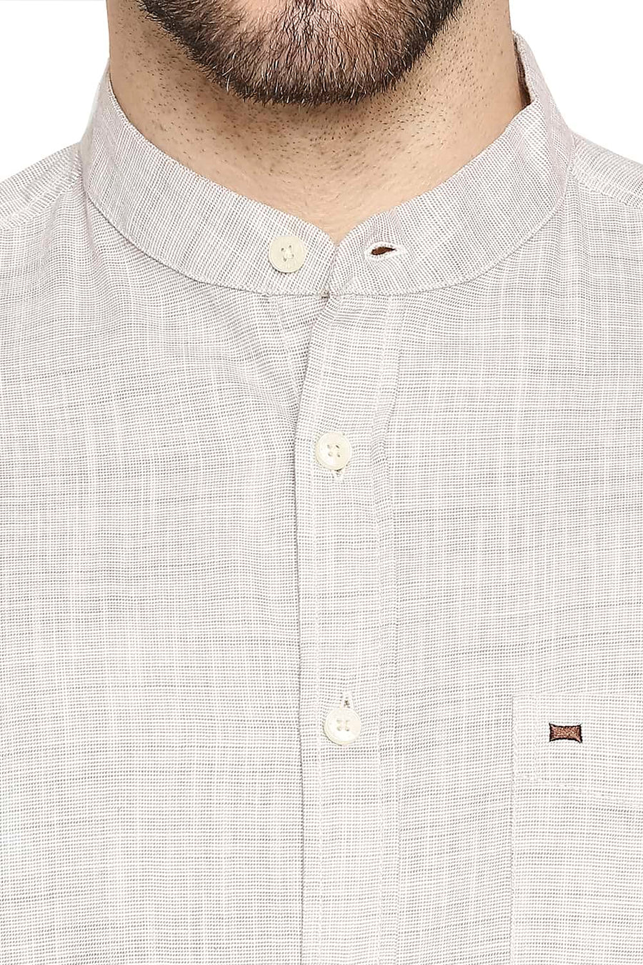 BASICS SLIM FIT FENNEL KHAKI SLUB TWILL STRIPE SHIRT