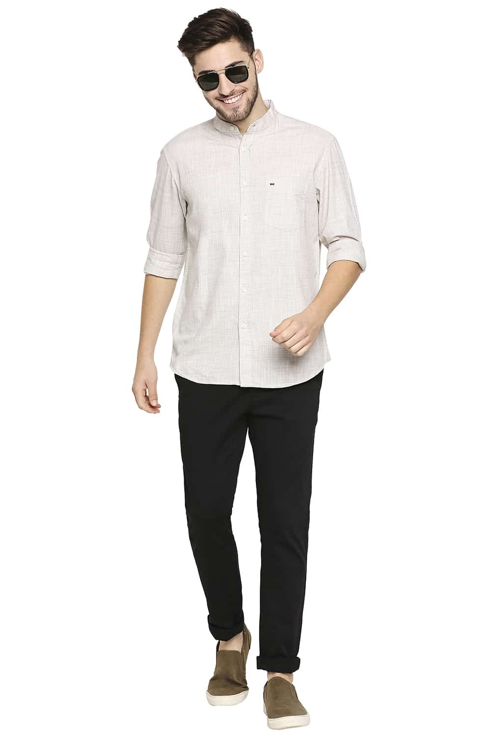 BASICS SLIM FIT SLUB TWILL STRIPE SHIRT