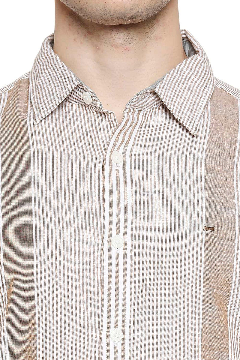 BASICS SLIM FIT SLUB ENG VERTICAL STRIPE SHIRT