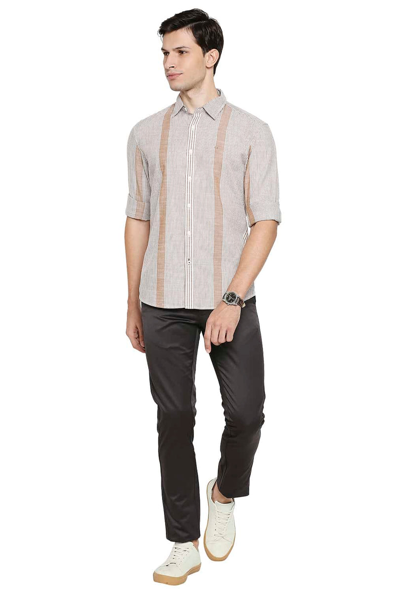 BASICS SLIM FIT SLUB ENG VERTICAL STRIPE SHIRT