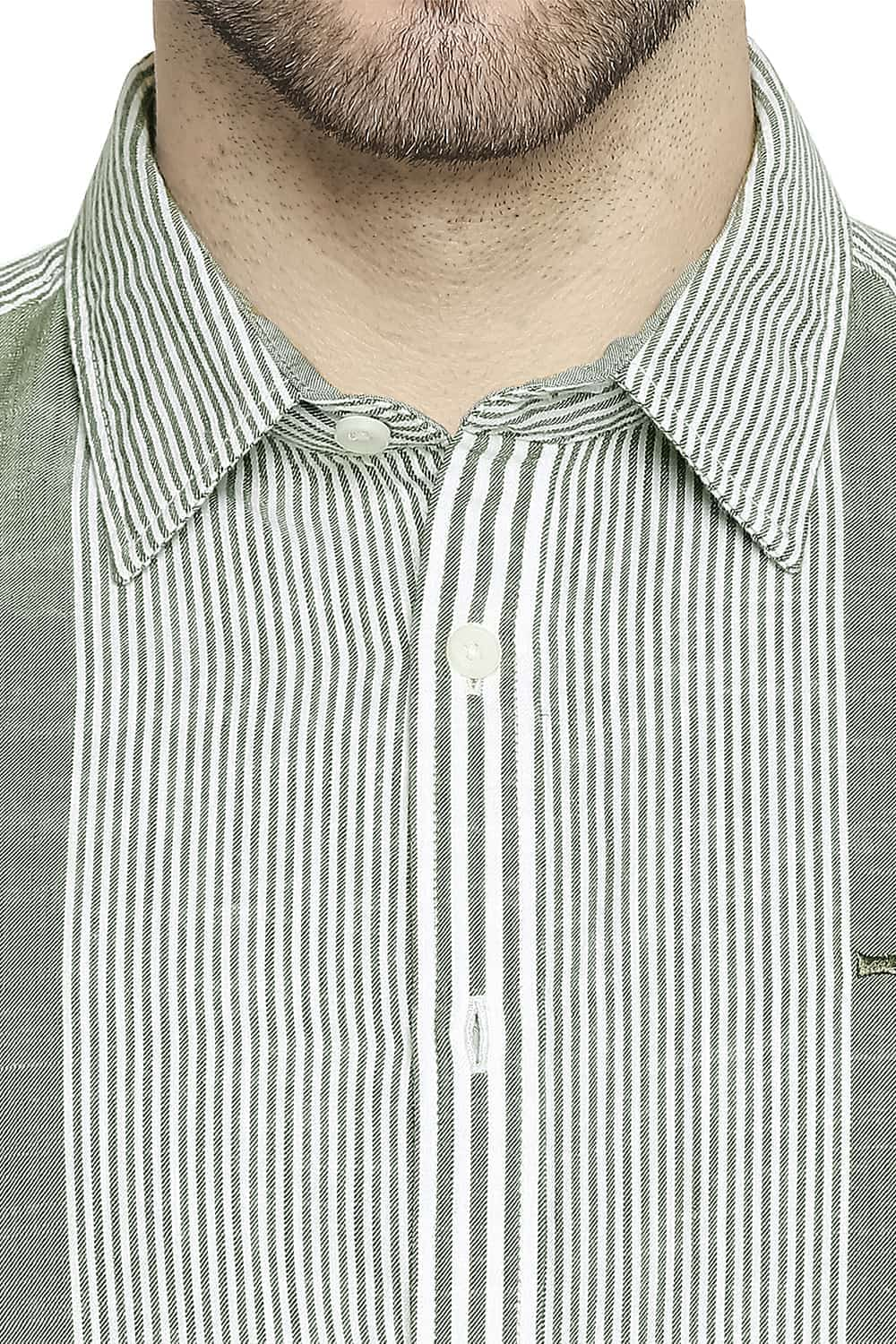 BASICS SLIM FIT SLUB ENG VERTICAL STRIPE SHIRT