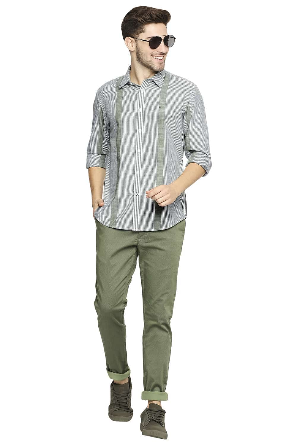 BASICS SLIM FIT SLUB ENG VERTICAL STRIPE SHIRT