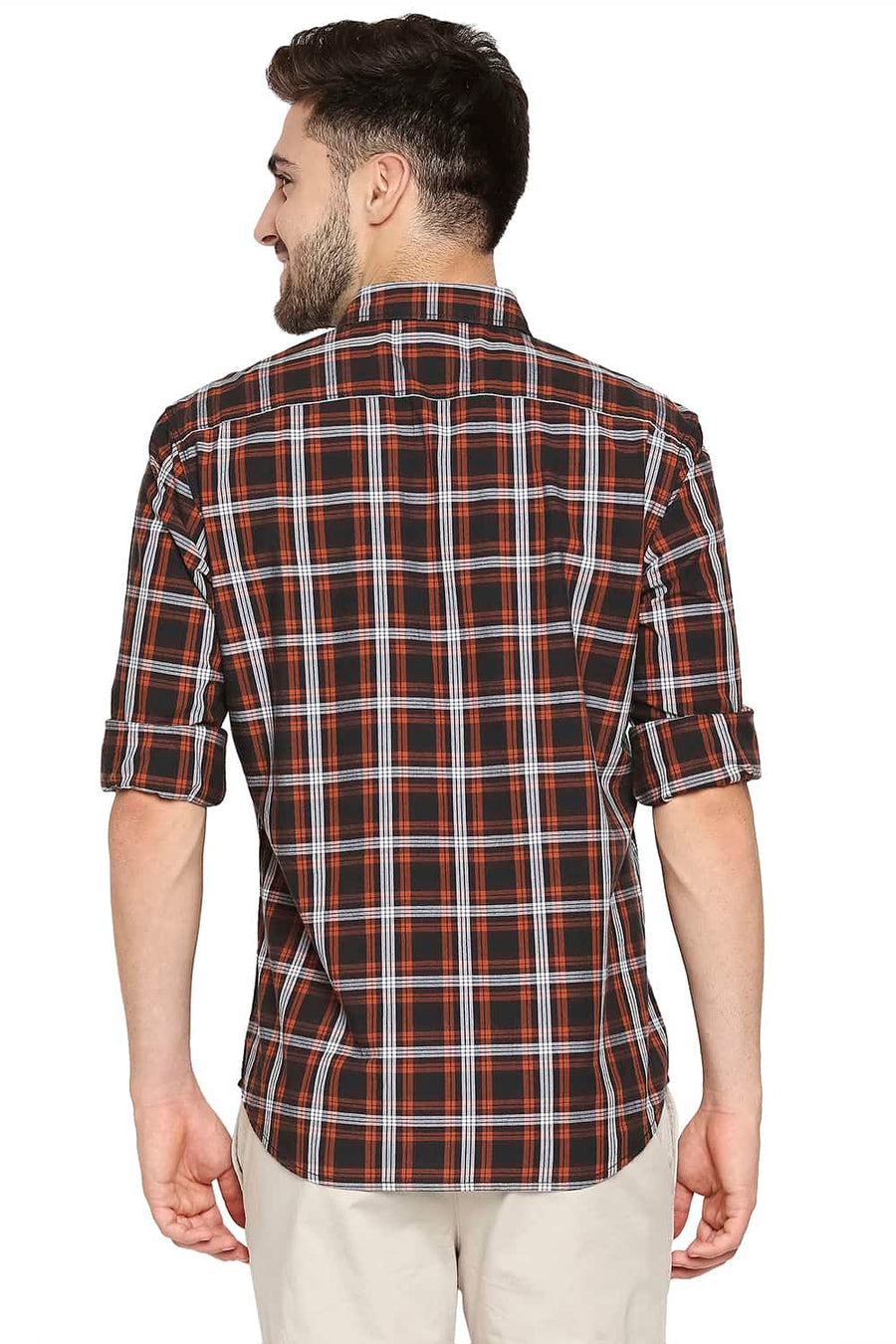 BASICS SLIM FIT POTTERS ORANGE CHECKS SHIRT