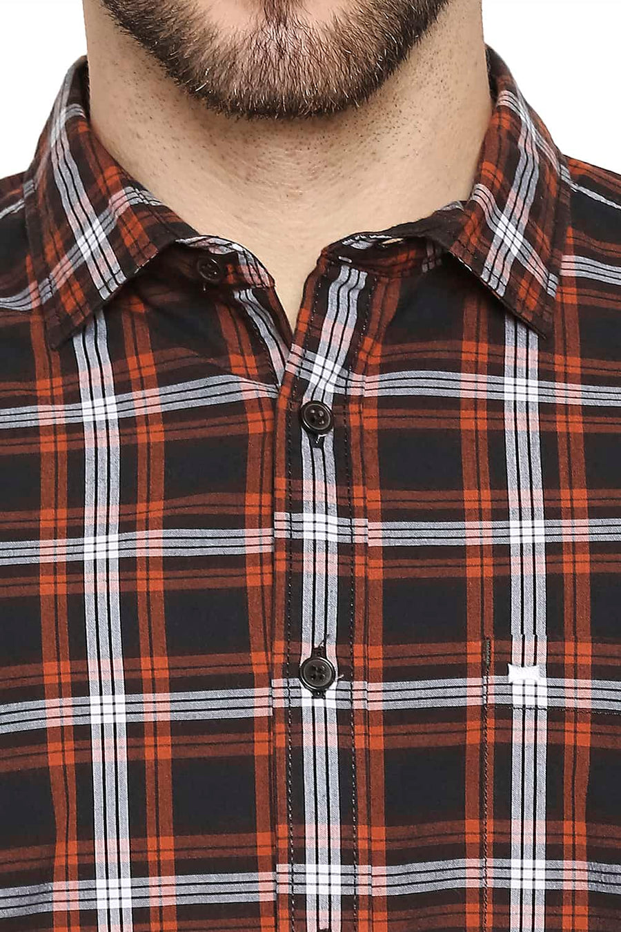 BASICS SLIM FIT POTTERS ORANGE CHECKS SHIRT
