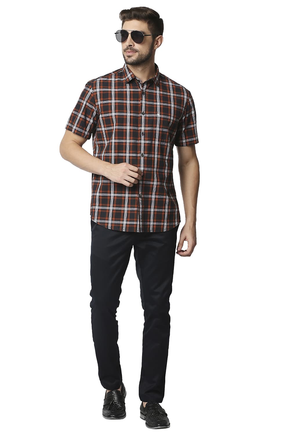 BASICS SLIM FIT CHECKS HALFSLEEVES SHIRT