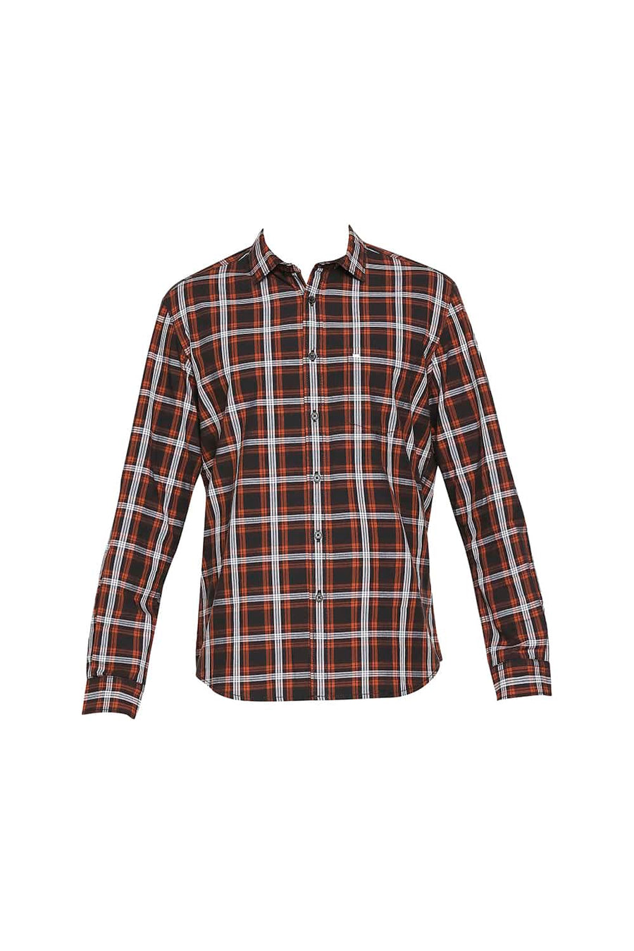 BASICS SLIM FIT POTTERS ORANGE CHECKS SHIRT