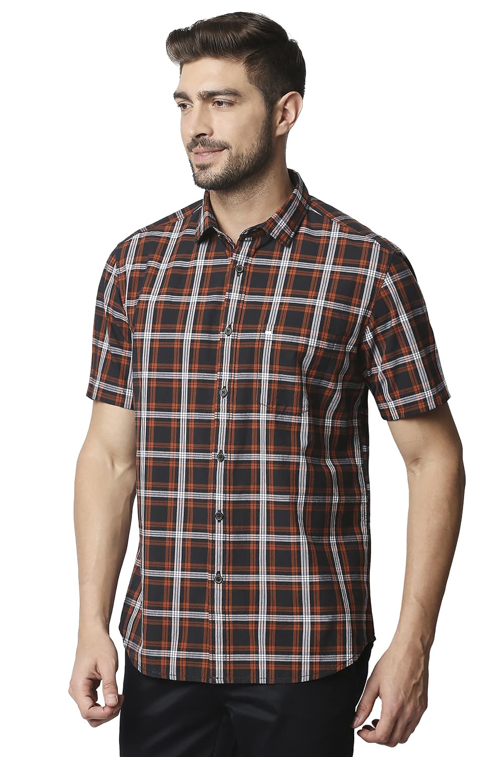 BASICS SLIM FIT CHECKS HALFSLEEVES SHIRT