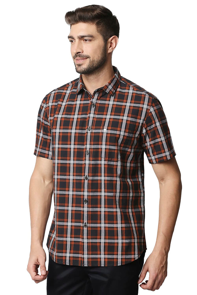 BASICS SLIM FIT CHECKS HALFSLEEVES SHIRT