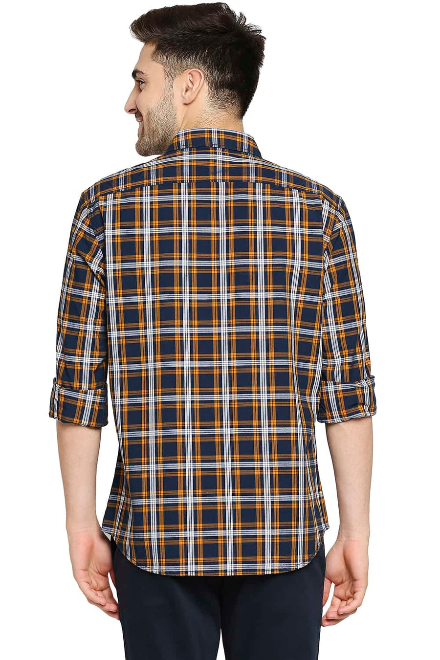 BASICS SLIM FIT MARIGOLD YELLOW CHECKS SHIRT