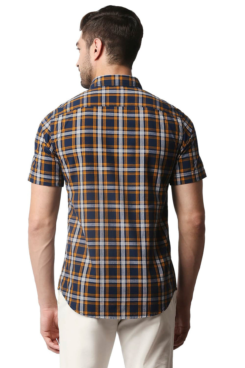 BASICS SLIM FIT CHECKS HALFSLEEVES SHIRT