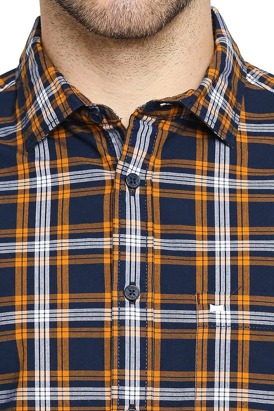 BASICS SLIM FIT MARIGOLD YELLOW CHECKS SHIRT