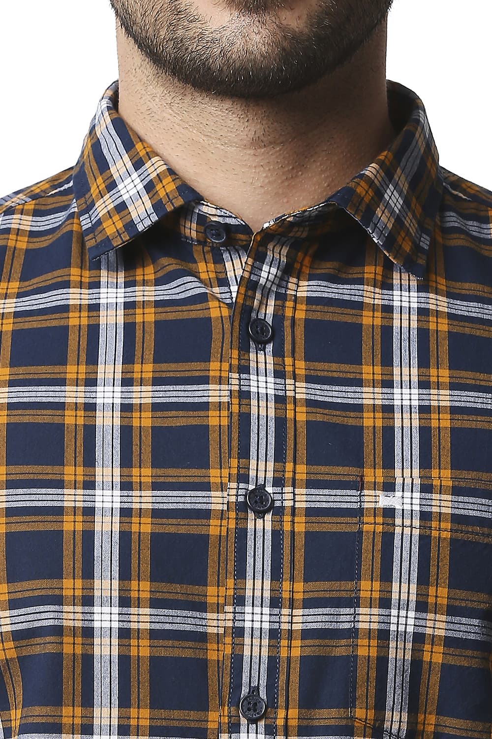 BASICS SLIM FIT CHECKS HALFSLEEVES SHIRT