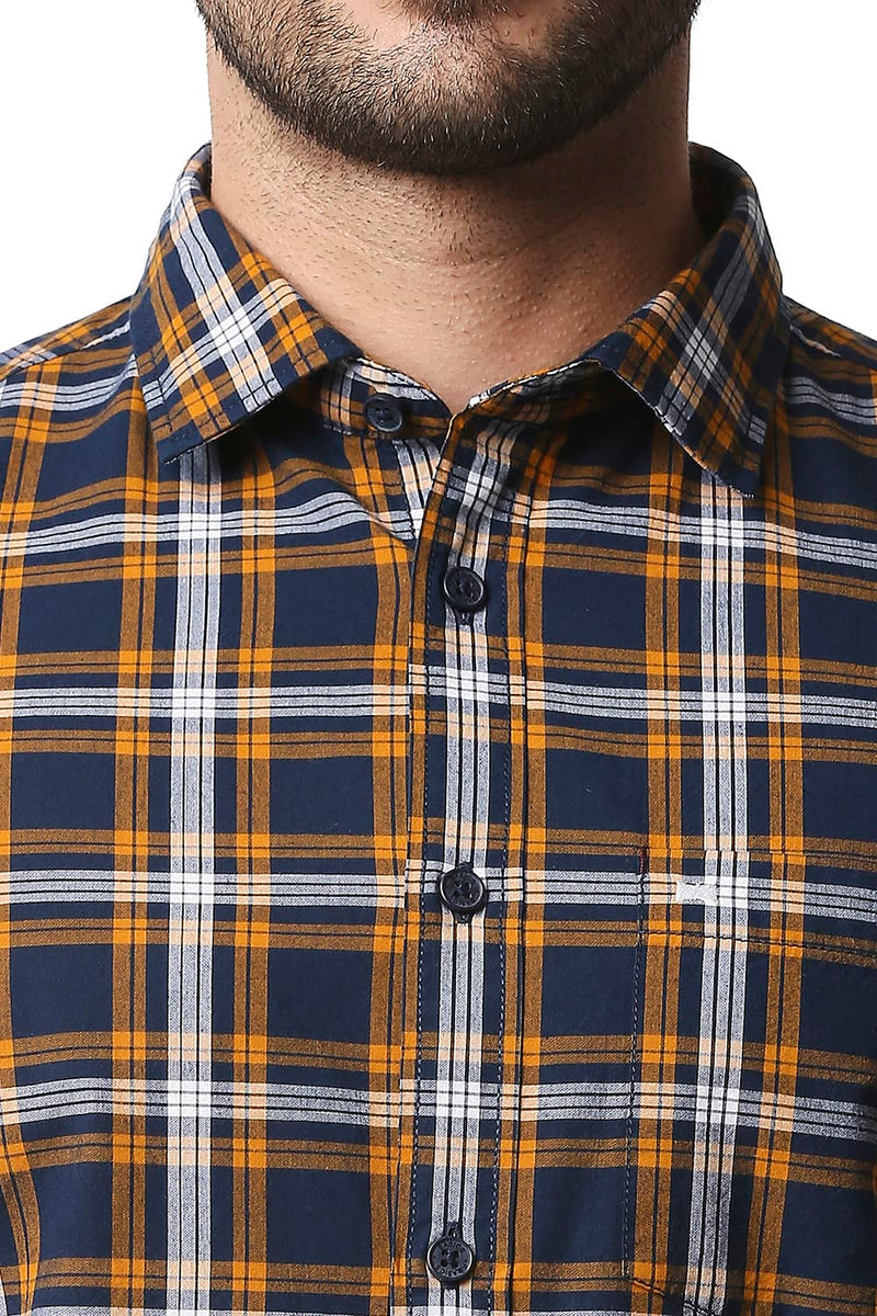 BASICS SLIM FIT CHECKS HALFSLEEVES SHIRT