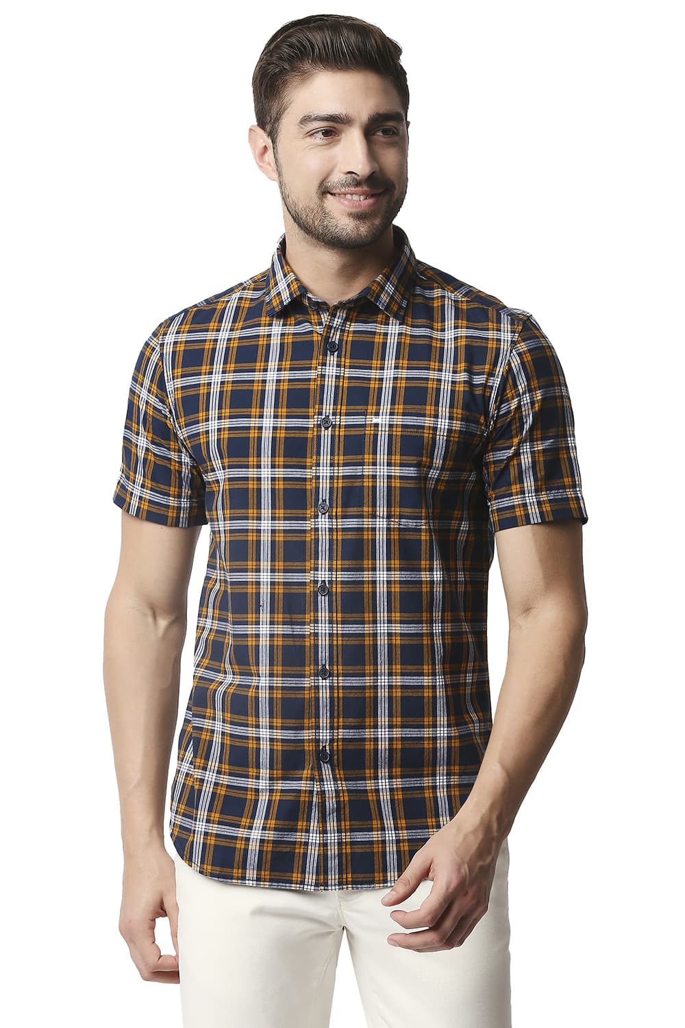 BASICS SLIM FIT CHECKS HALFSLEEVES SHIRT