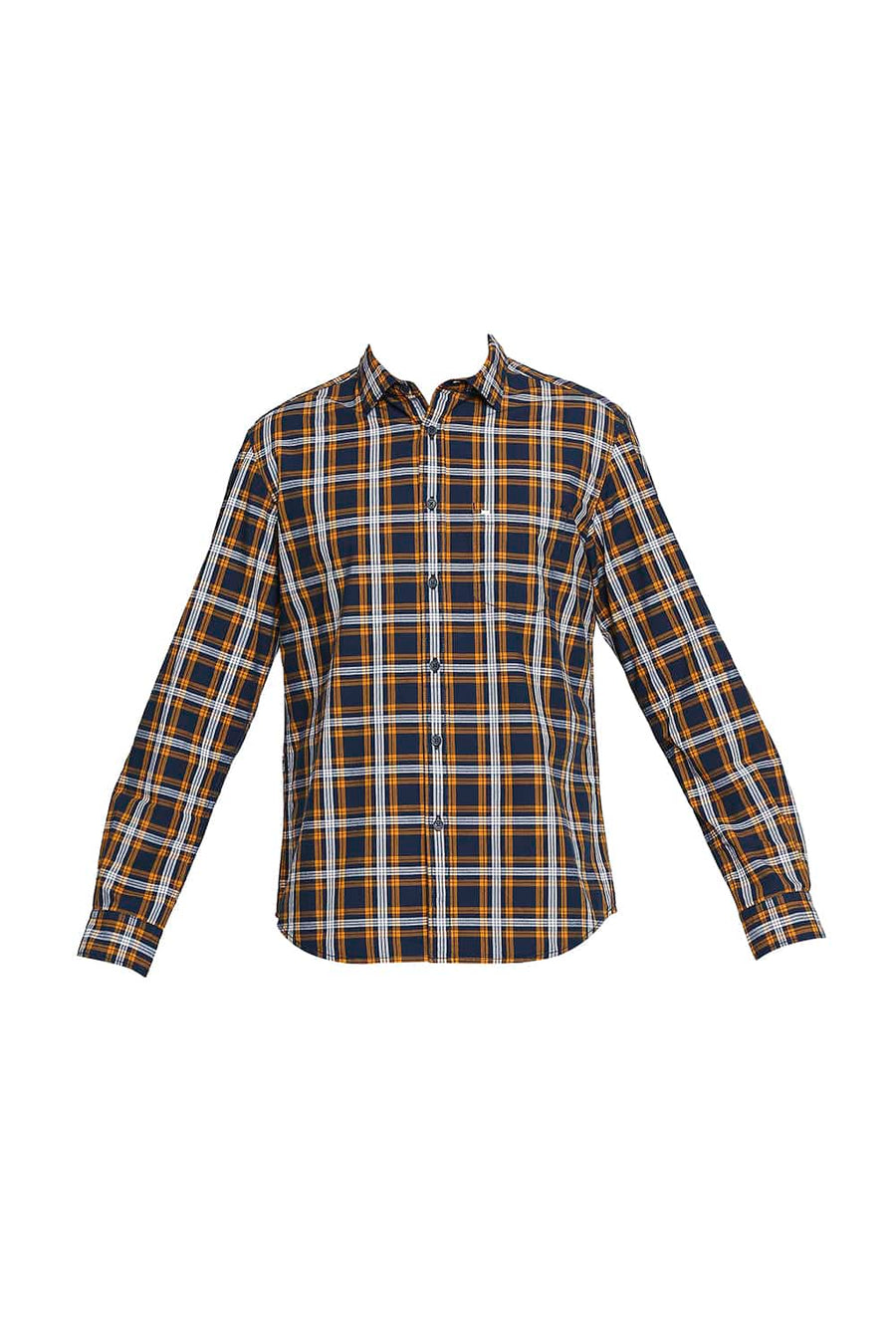 BASICS SLIM FIT MARIGOLD YELLOW CHECKS SHIRT