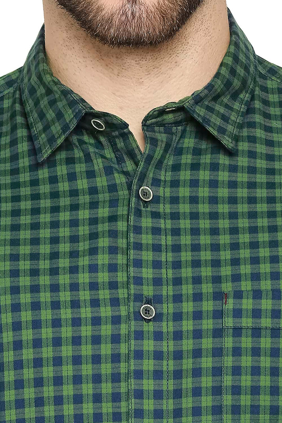 BASICS SLIM FIT FLUORITE GREEN TWILL CHECKS SHIRT SHIRT