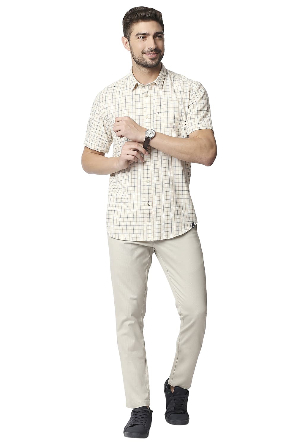 BASICS SLIM FIT TWILL CHECKS HALFSLEEVES SHIRT HALFSLEEVES SHIRT