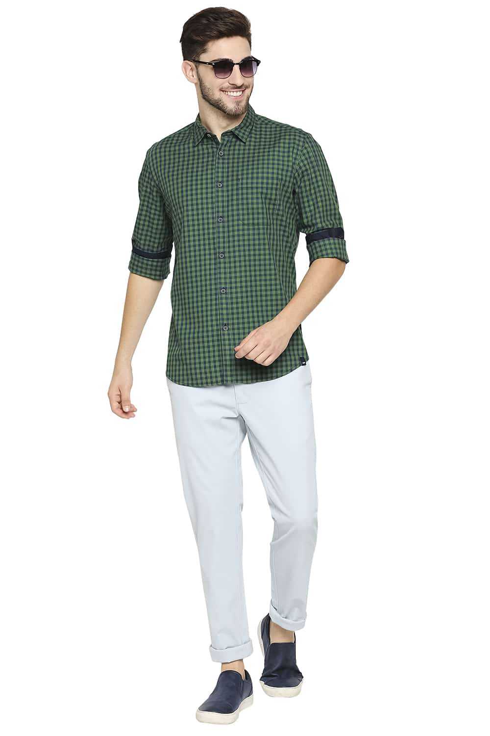 BASICS SLIM FIT TWILL CHECKS SHIRT SHIRT