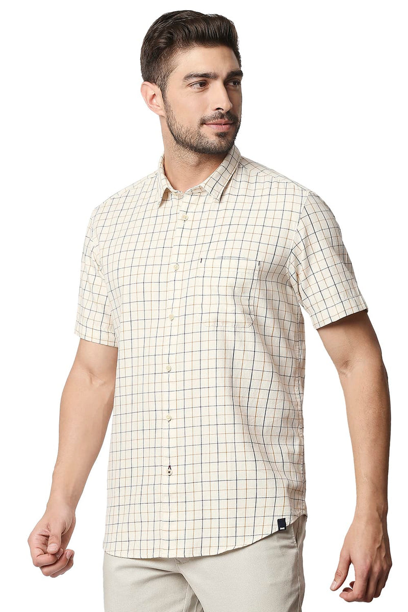 BASICS SLIM FIT TWILL CHECKS HALFSLEEVES SHIRT HALFSLEEVES SHIRT