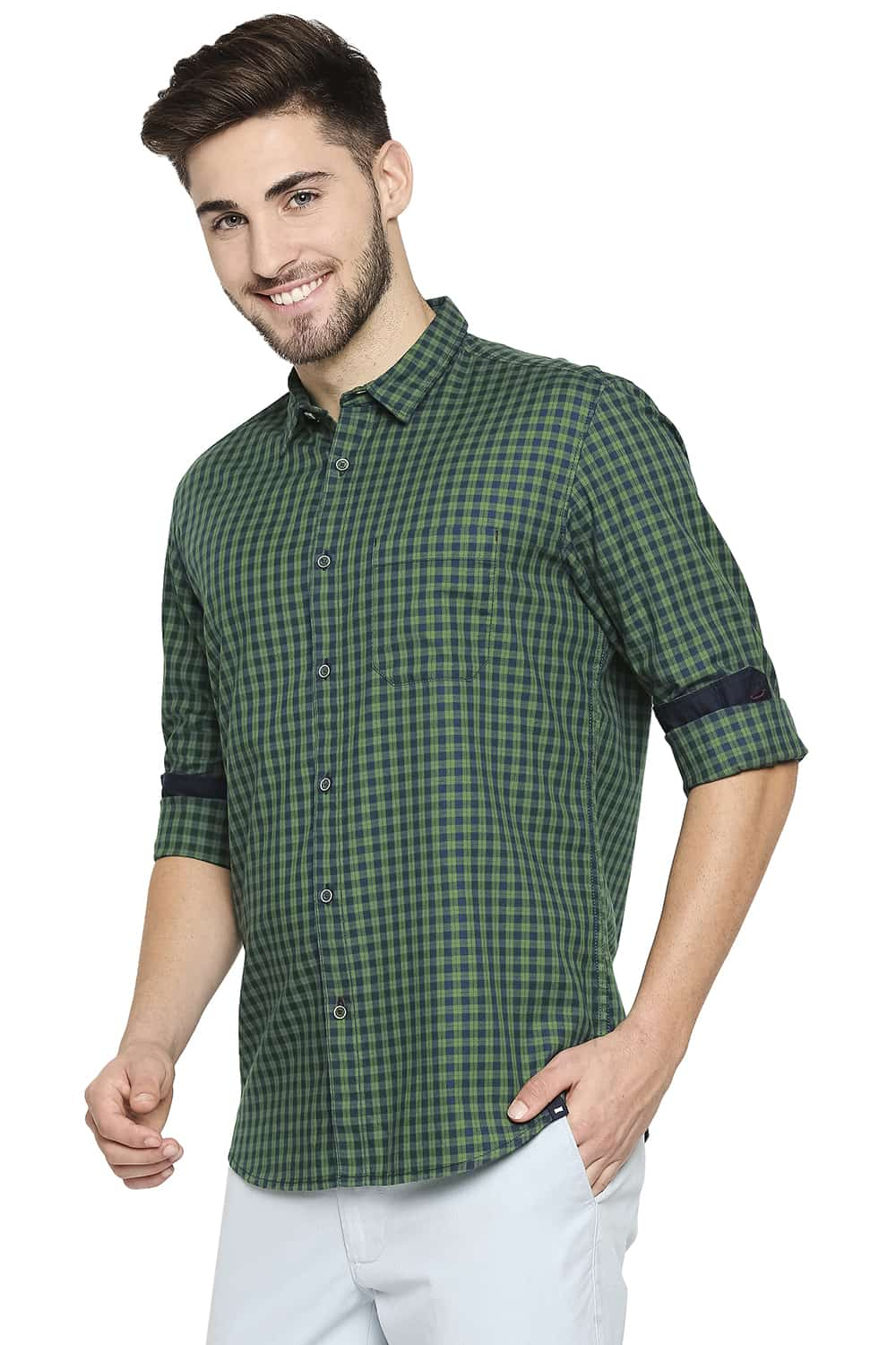 BASICS SLIM FIT TWILL CHECKS SHIRT SHIRT