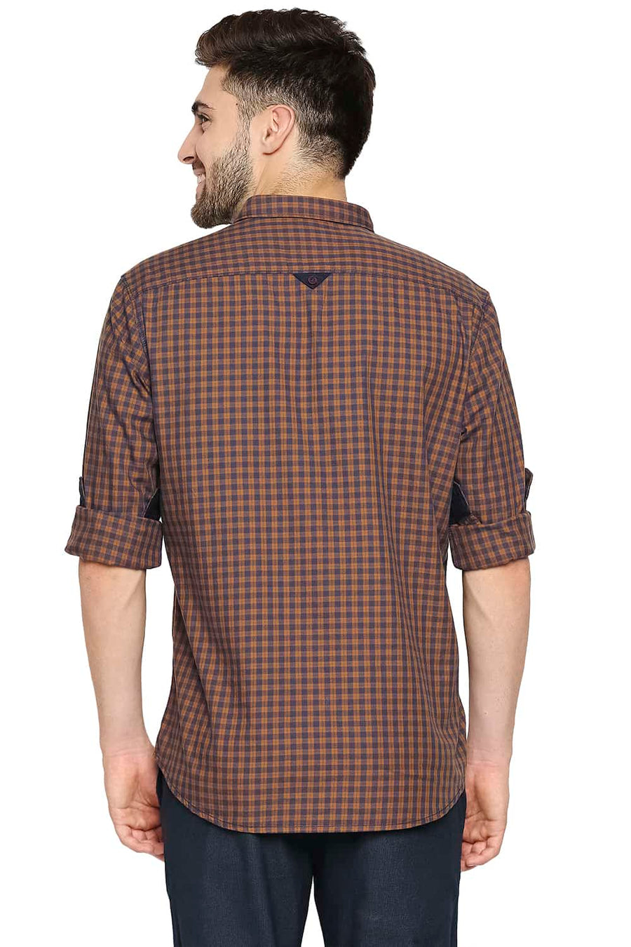 BASICS SLIM FIT NUGGET BROWN TWILL CHECKS SHIRT SHIRT