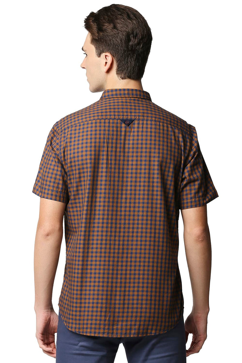 BASICS SLIM FIT TWILL CHECKS HALFSLEEVES SHIRT HALFSLEEVES SHIRT