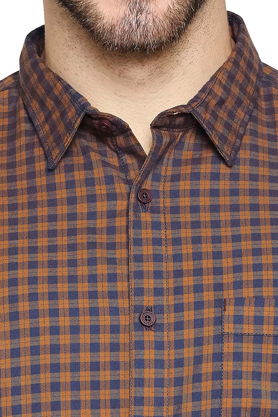 BASICS SLIM FIT NUGGET BROWN TWILL CHECKS SHIRT SHIRT