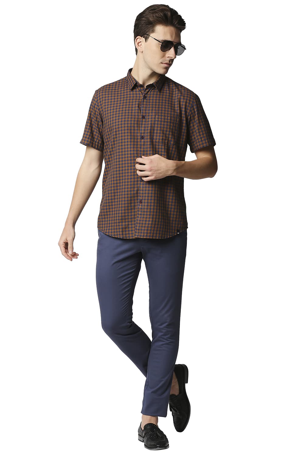 BASICS SLIM FIT TWILL CHECKS HALFSLEEVES SHIRT HALFSLEEVES SHIRT