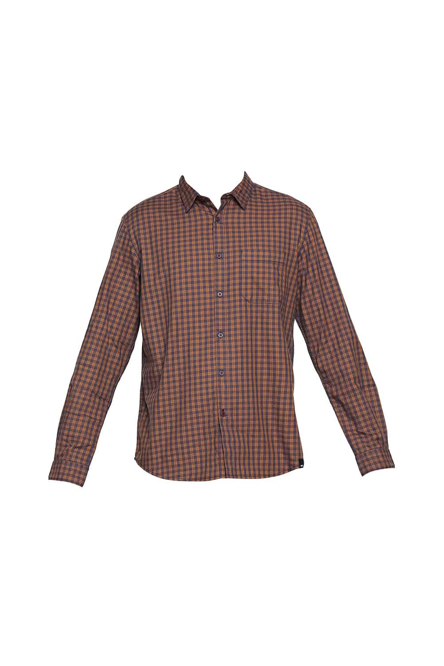 BASICS SLIM FIT NUGGET BROWN TWILL CHECKS SHIRT SHIRT