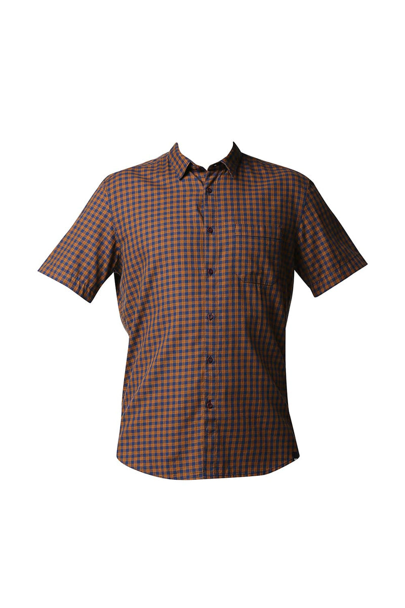 BASICS SLIM FIT TWILL CHECKS HALFSLEEVES SHIRT HALFSLEEVES SHIRT