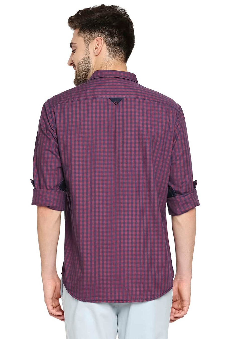 BASICS SLIM FIT BURNT RED TWILL CHECKS SHIRT SHIRT