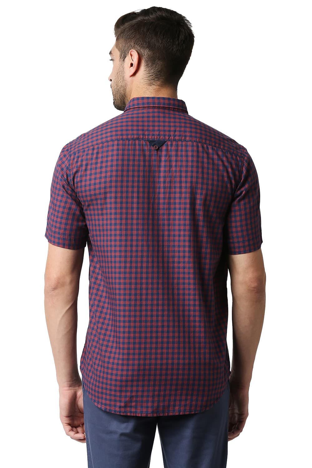 BASICS SLIM FIT TWILL CHECKS HALFSLEEVES SHIRT HALFSLEEVES SHIRT