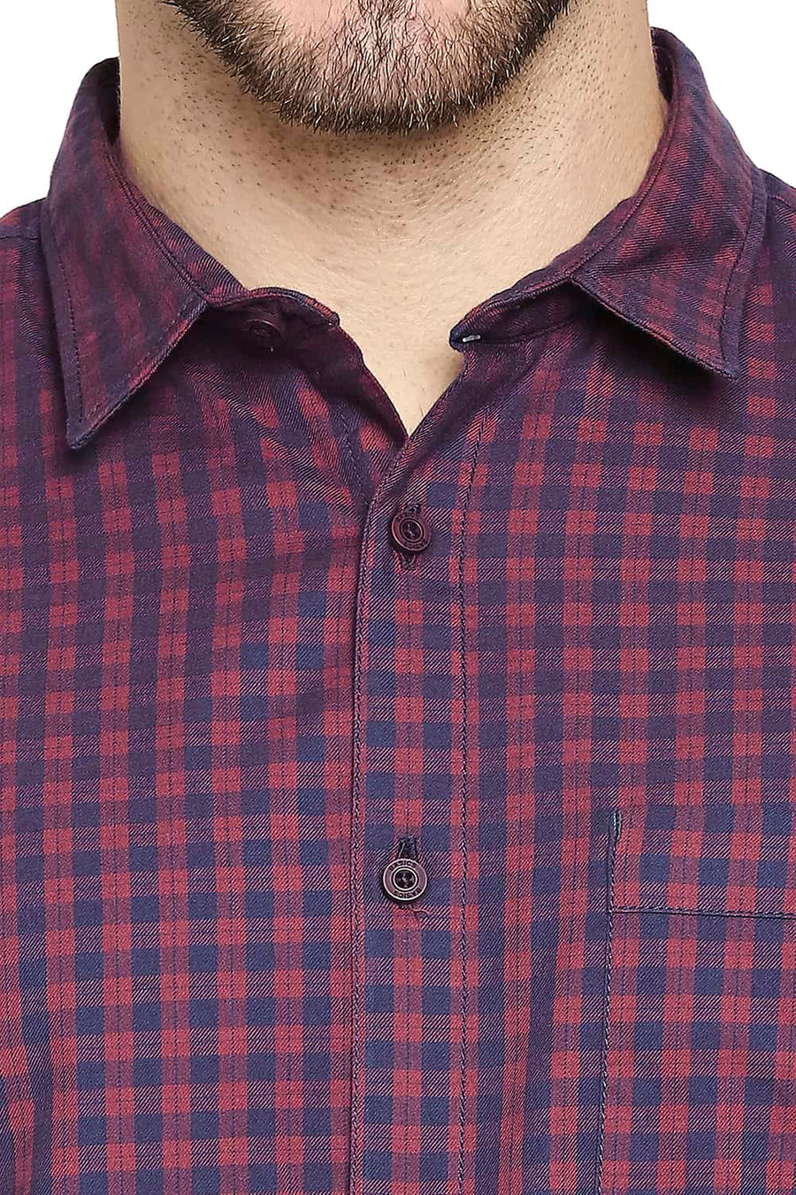 BASICS SLIM FIT BURNT RED TWILL CHECKS SHIRT SHIRT