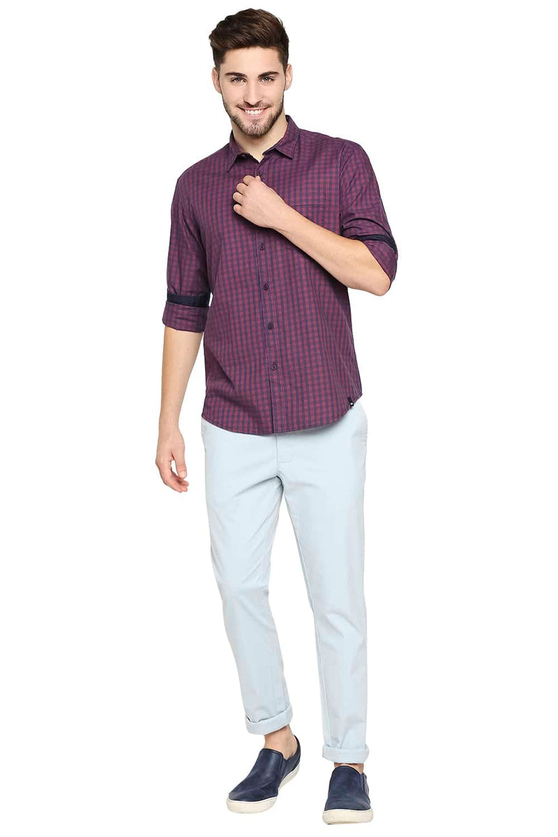 BASICS SLIM FIT TWILL CHECKS SHIRT SHIRT