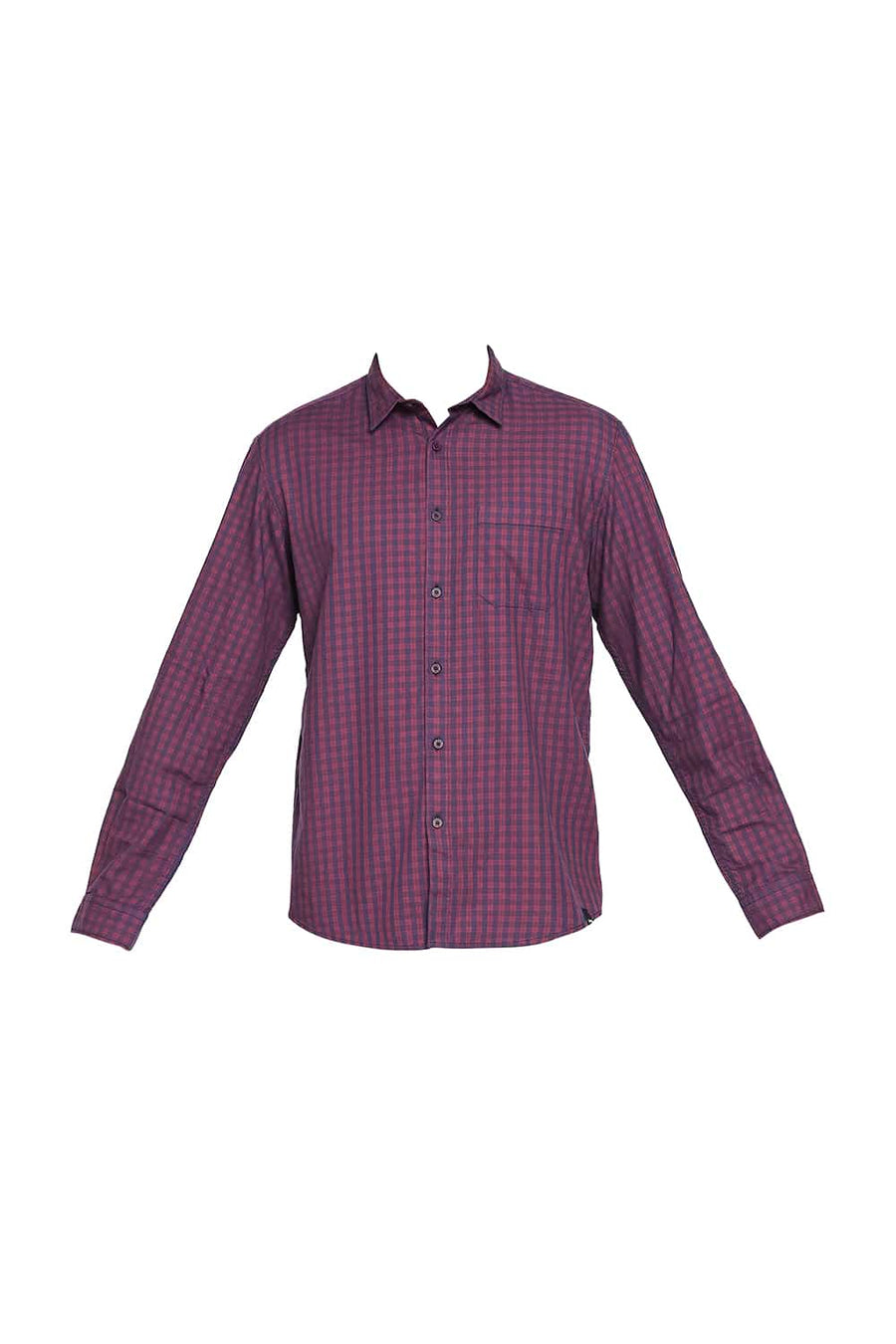 BASICS SLIM FIT BURNT RED TWILL CHECKS SHIRT SHIRT