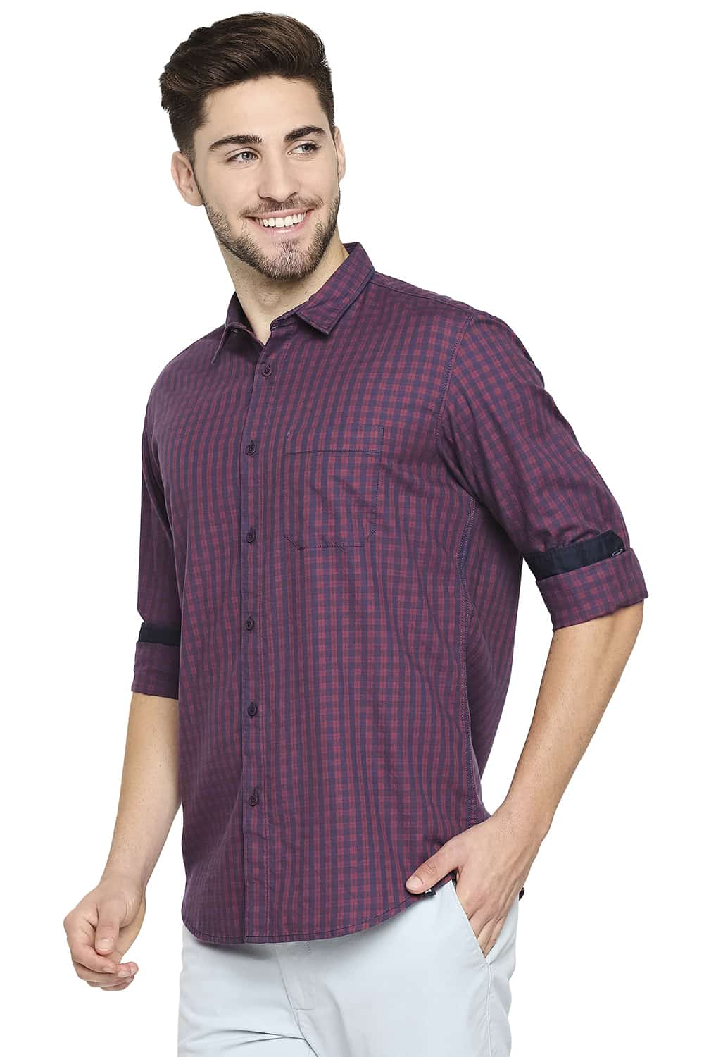 BASICS SLIM FIT TWILL CHECKS SHIRT SHIRT