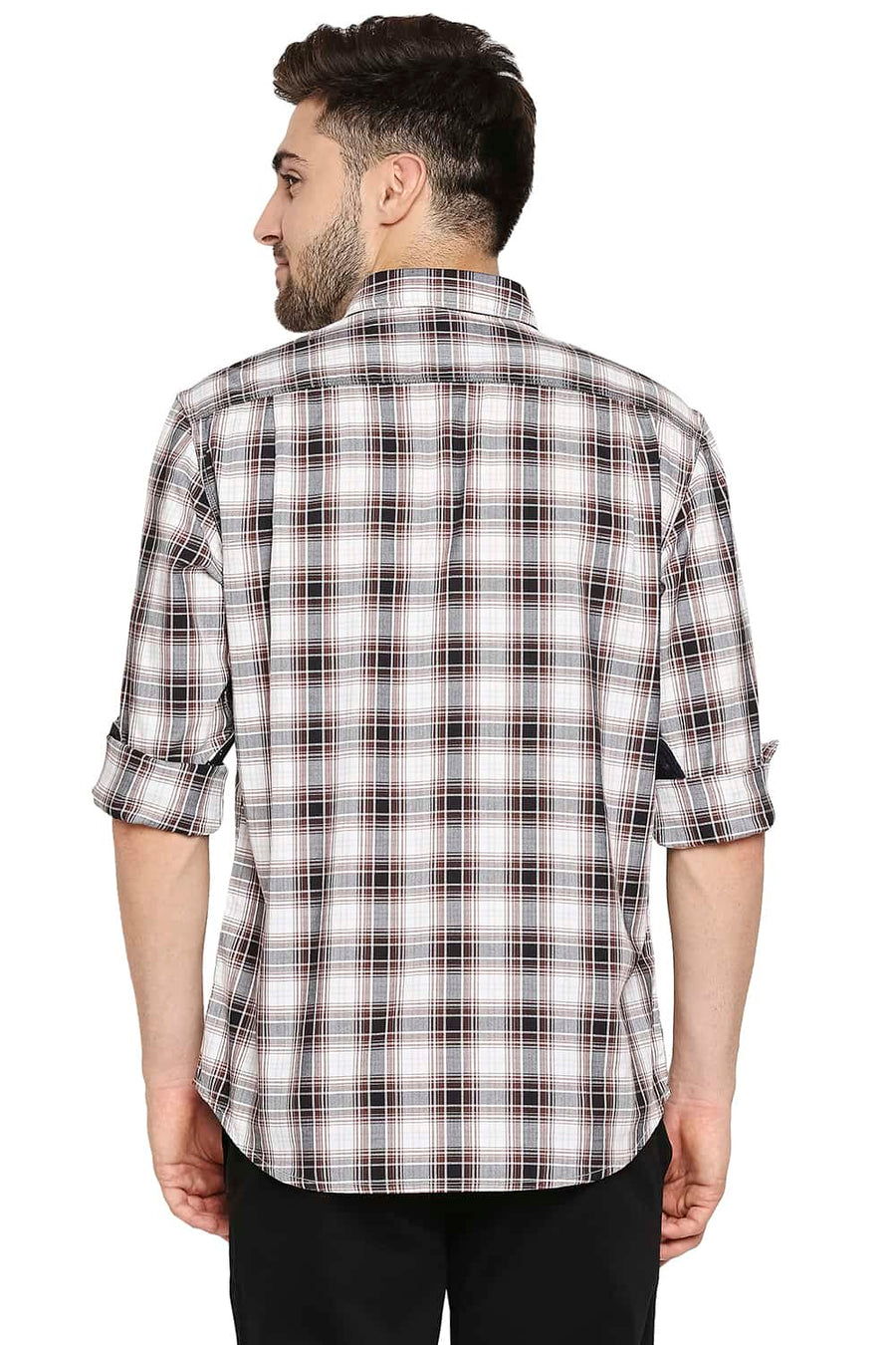 BASICS SLIM FIT BRUNETTE BROWN TWILL CHECKS SHIRT SHIRT