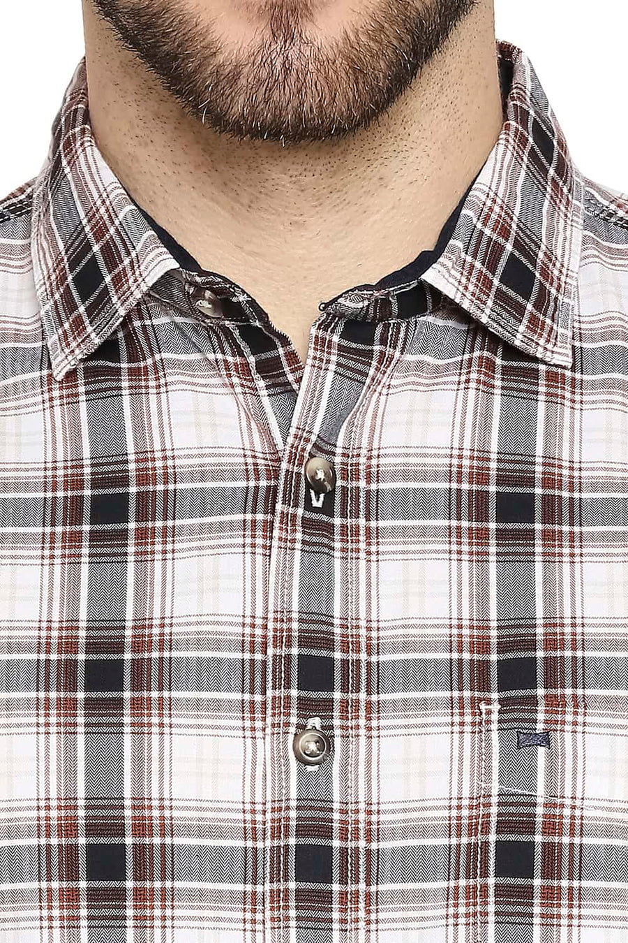 BASICS SLIM FIT BRUNETTE BROWN TWILL CHECKS SHIRT SHIRT