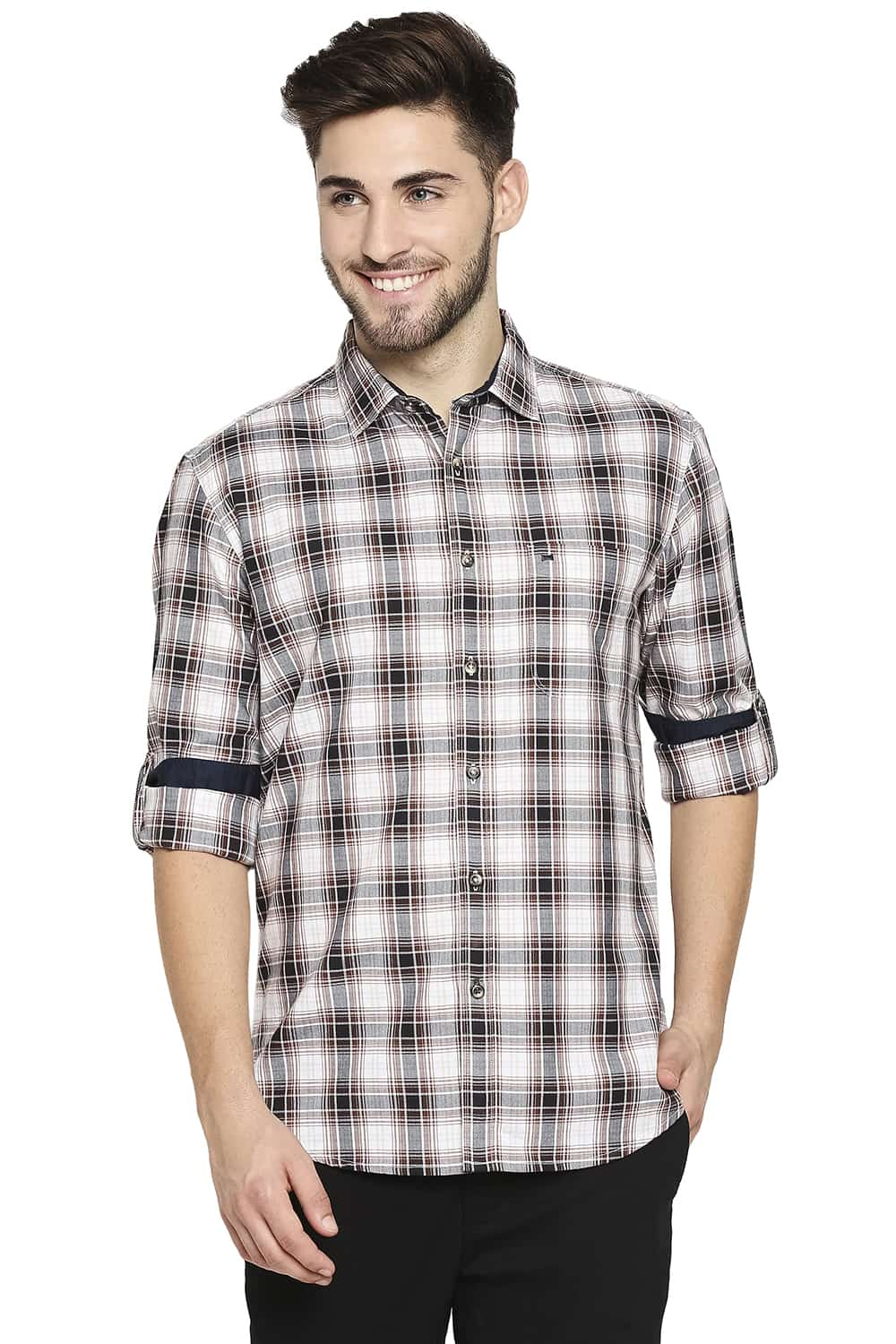 BASICS SLIM FIT TWILL CHECKS SHIRT SHIRT