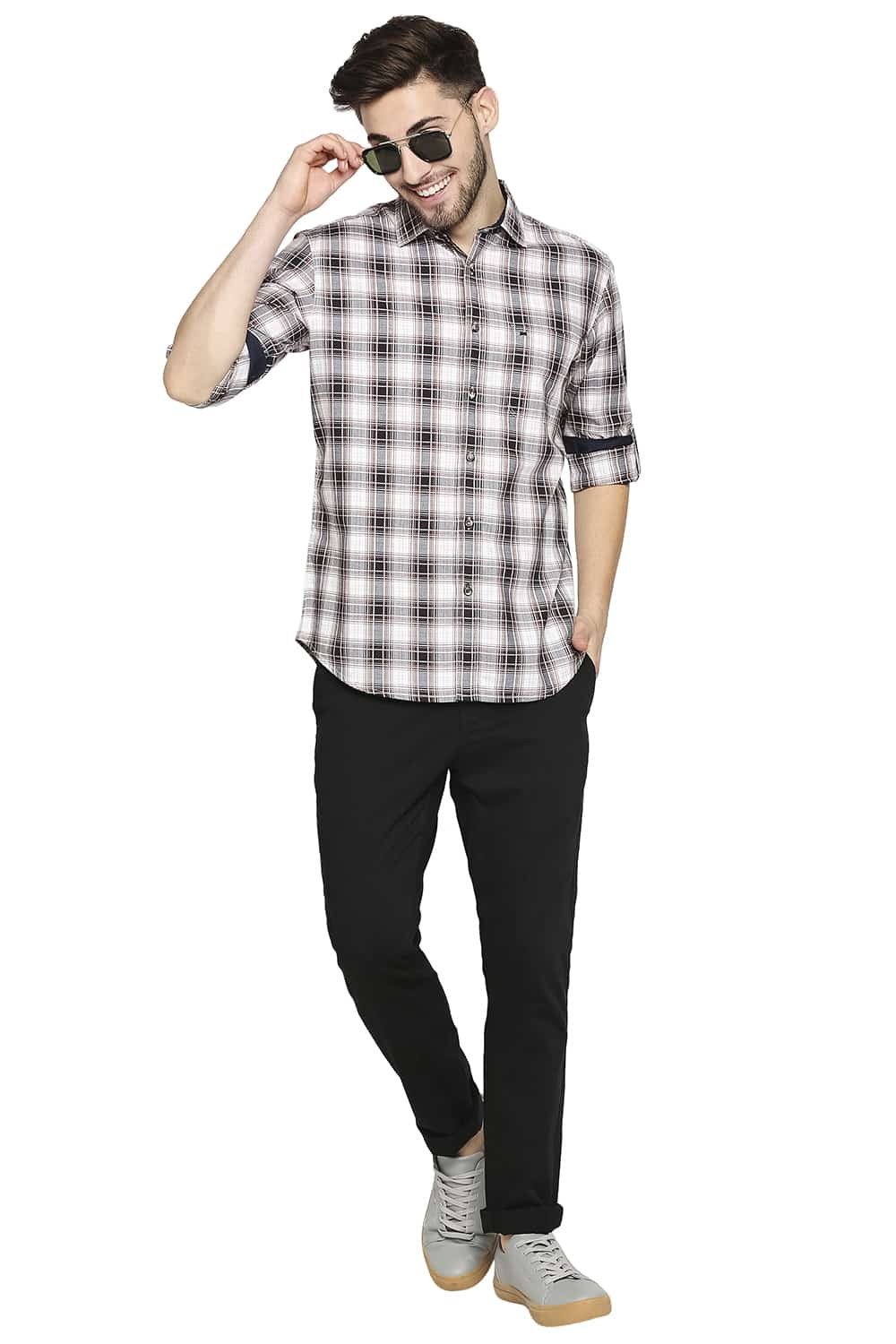 BASICS SLIM FIT TWILL CHECKS SHIRT SHIRT