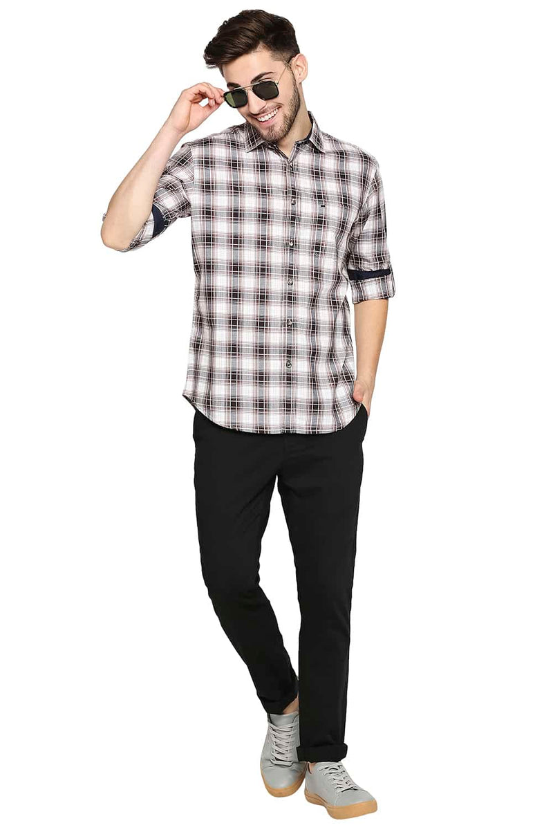 BASICS SLIM FIT TWILL CHECKS SHIRT SHIRT