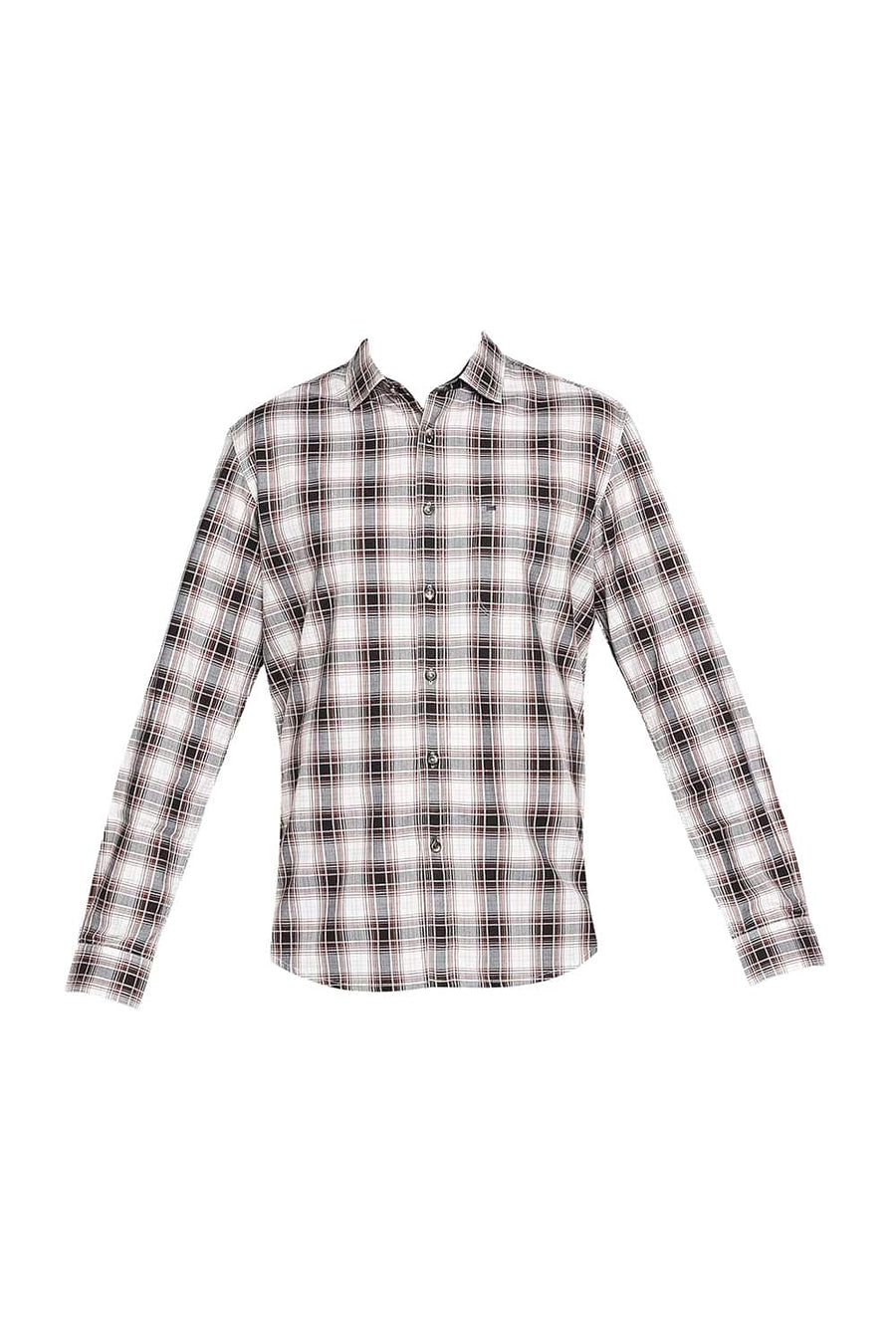 BASICS SLIM FIT BRUNETTE BROWN TWILL CHECKS SHIRT SHIRT