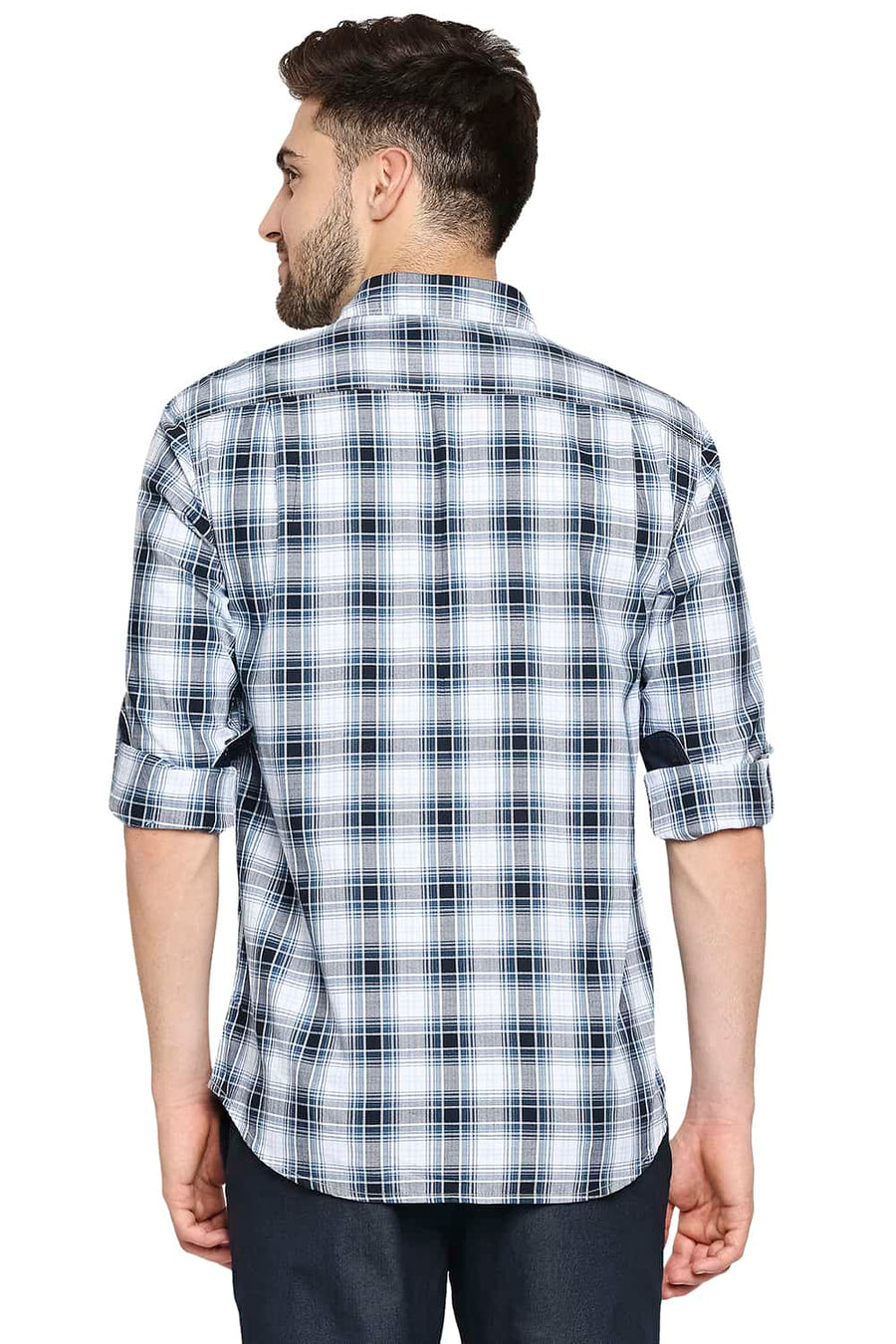 BASICS SLIM FIT STELLAR BLUE TWILL CHECKS SHIRT SHIRT